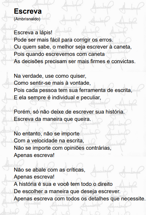 Poema participante da exposição Momentos especiais do Café com Poesia, no hall do bloco A, do Câmpus Chapecó do IFSC