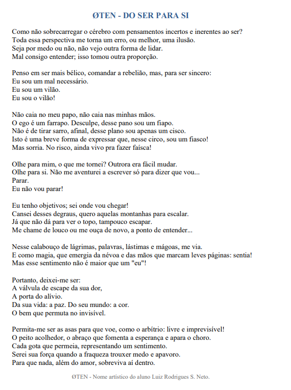 Poema participante da exposição Momentos especiais do Café com Poesia, no hall do bloco A, do Câmpus Chapecó do IFSC