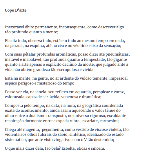 Poema participante da exposição Momentos especiais do Café com Poesia, no hall do bloco A, do Câmpus Chapecó do IFSC