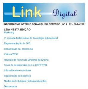 Primeira edição do Link Digital enviada em 8 de abril de 2001