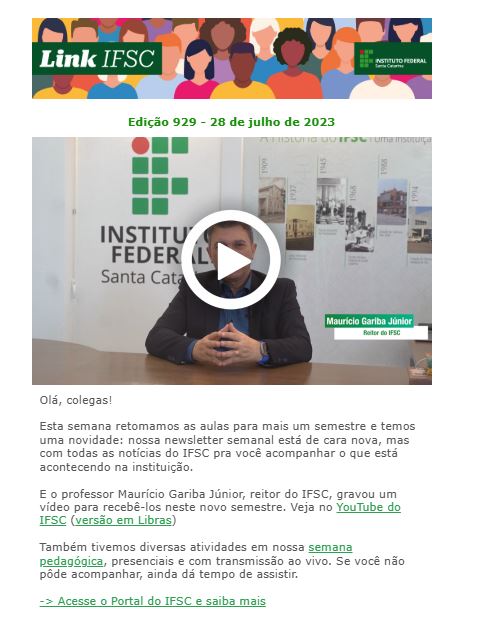 Em julho de 2023, a newsletter do Link IFSC passou por uma reformulação visual.